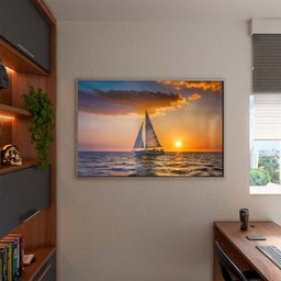 Quadro Decorativo Paisagem Mar Aberto com Moldura e Vidro Prata - 90x60 Cm - 3