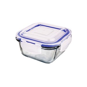 POTE DE VIDRO HERMETICO QUADRADO 300 ML AZUL