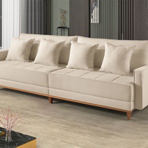 Sofá Fixo 5 Lugares M-199 2,40m Molas Bonnel Almofadas Soltas Linho Estofados Martins