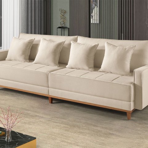 Sofá Fixo 5 Lugares M-199 2,40m Molas Bonnel Almofadas Soltas Linho Estofados Martins