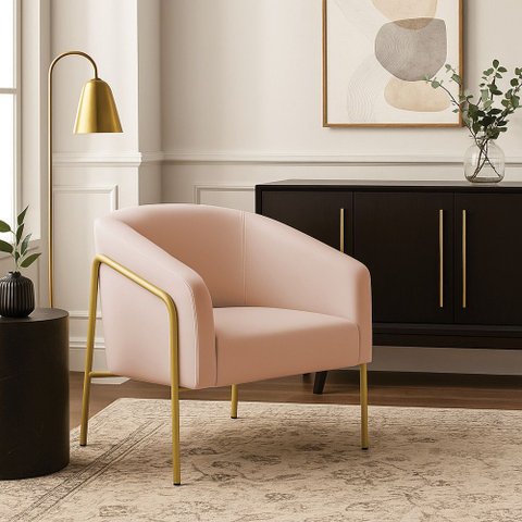 Poltrona Sala Industrial Alta Dourado Stella Veludo Rosê D03 - D’Rossi