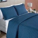 Ver imagem 3 de Kit Cobre Leito Colcha Vênus Casal Dupla Face Micropercal 200 Fios Liso 3 Peças - Azul Marinho Casa