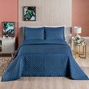 Ver imagem 1 de Kit Cobre Leito Colcha Vênus Casal Dupla Face Micropercal 200 Fios Liso 3 Peças - Azul Marinho Casa