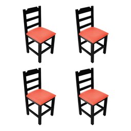 Conjunto de Mesa de Madeira Fixo Paulista 120x70 Preto com 4 Cadeiras Estofado Vermelho - 2