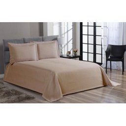 Cobre Leito Colcha Piquet Liso Casal Queen Bege 3 Peças - 1