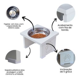 Comedouro Pet Cachorro Elevado Mdf Simple - Inox - 5