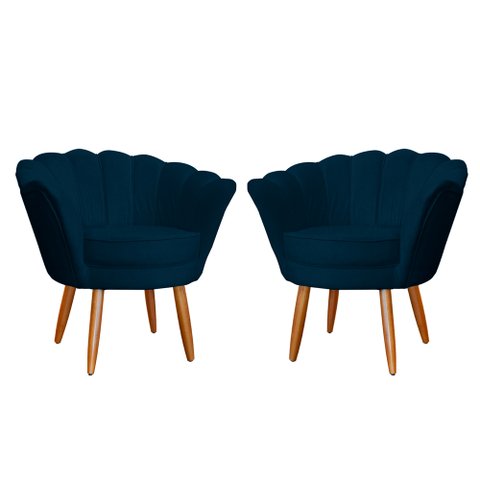 Kit 2 Poltronas Decorativa para Sala de Estar Charm Suede Azul Marinho - Montanaris Decor MD MONTANA