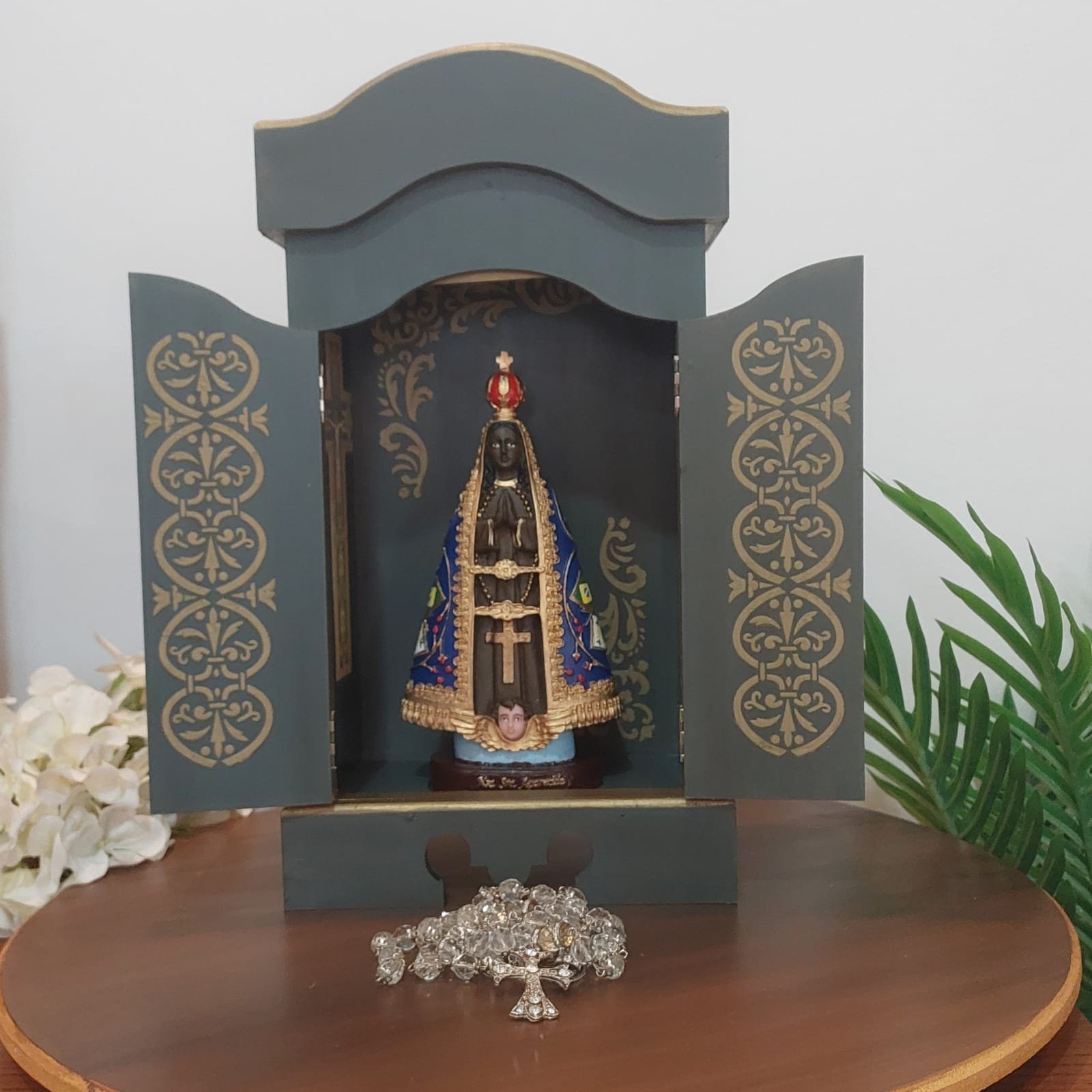 Oratório Capela Com Porta E Vidro Laqueado Para Imagens De Até 20 cm - Modelo Diamantina- Cinza Luna - 3