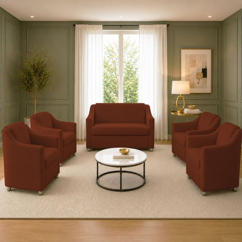 Kit Namoradeira + 4 Poltronas Decorativas para Sala Mila Suede Cores Pé de Plastico Cromado