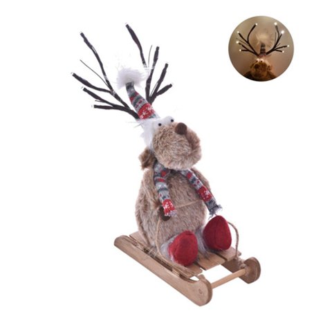 Rena Natalina de Pelúcia com Trenó e LED 27cm
