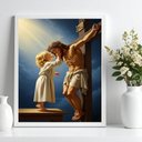 Ver imagem 2 de Quadro Criança Beijando Jesus na Cruz 24x18cm:moldura Preta
