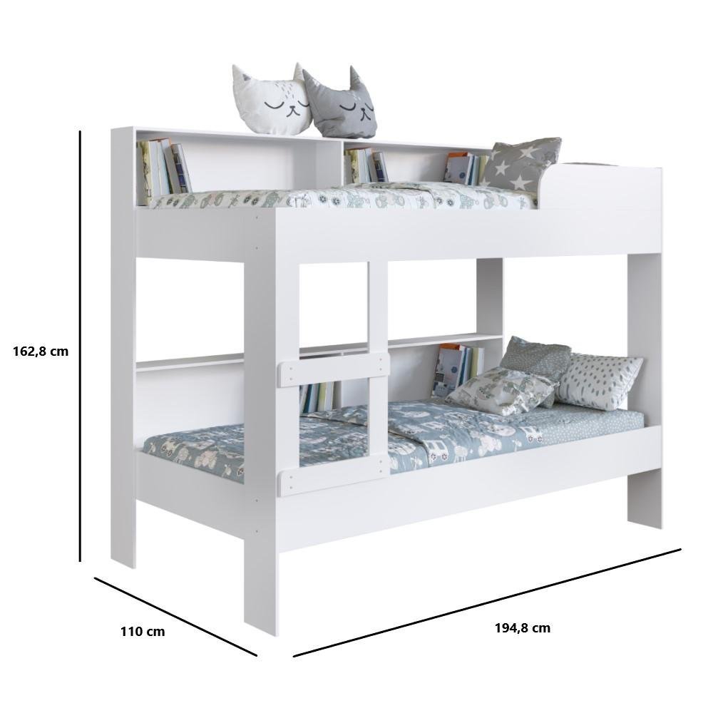 Cama Beliche de Solteiro com Estante para Colchões de 88x188cm San Diego Be094 Art In Móveis-branco - 3