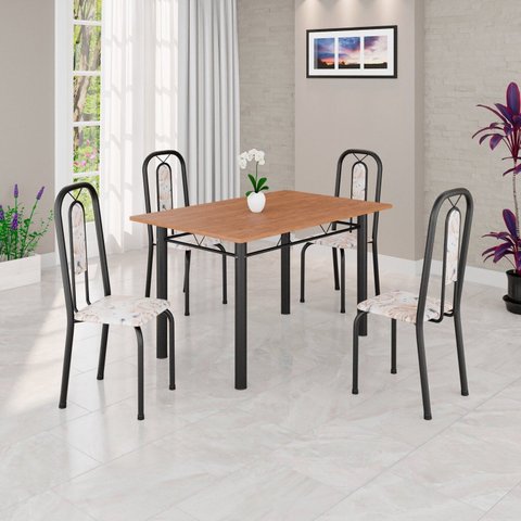 Conjunto para Sala de Jantar com 4 Cadeiras Lívia Preto/Bege