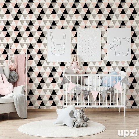 Papel de Parede Triângulo Rosa e Cinza - Magnólia