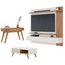 Ver imagem 1 de Painel para Tv Home Suspenso Juriti 1.8 com Mesa de Centro Jeri Off White Matte Freijó e Aparador Ri