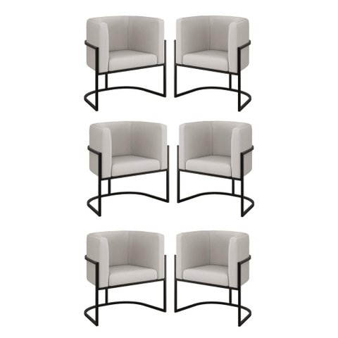 Kit 6 Cadeiras Poltrona Lua Corino Sala Quarto Preto Balaqui Cor:bege