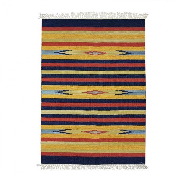 Tapete Indiano Retangular Algodão D1 Kilim Niazitex 100cm x 140cm - 1