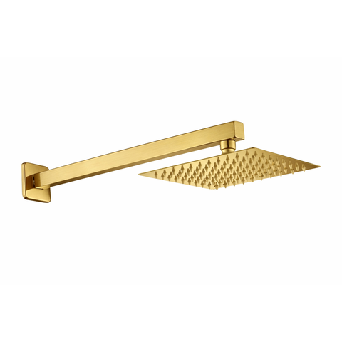 Ducha Chuveiro Quadrada 20x20 Slim Gás Solar Piscina Banheiro Dourado Escovado Metal Premium