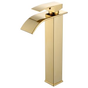 Torneira Misturador Cascata Alta Dourada Premium de Banheiro