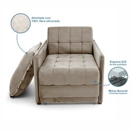 Poltrona Cama Reclinável Retrátil Viena Veludo Capuccino - Loja Sheep - 6