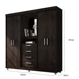 Guarda-Roupa com Espelho 4 Portas 4 Gavetas 2218 Café - Araplac