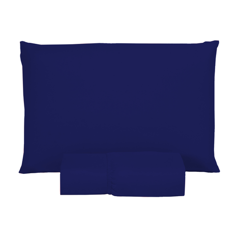 Roupa de Cama Solteiro 400 Fios 2 Peças Hotel Pousada Macio Acetinado:azul Marinho