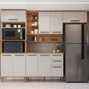 Ver imagem 1 de Cozinha Modulada 6PEÇAS com Tampo 120cm Torre Quente para 2 Fornos Nicho Decorativo Isabelle Bege/Freijó/Arenas