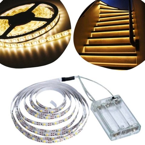 Kit 4 Fios Fita LED Luz Amarela 120 Lâmpadas LED 2m À Pilha