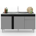 Ver imagem 2 de Balcão Gabinete Para Pia 150cm 3 Portas 1 Gaveta Preto/Cinza