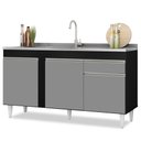 Ver imagem 1 de Balcão Gabinete Para Pia 150cm 3 Portas 1 Gaveta Preto/Cinza