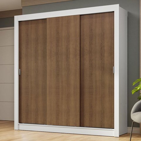 Guarda-roupa Casal 3 Portas de Correr Branco/rustic Nobre Madesa Branco/rustic