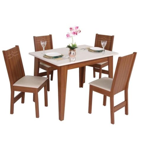 Conjunto Mesa Sophia 4 Cadeiras Paraty - Bagum Bege Naturalle e Off White