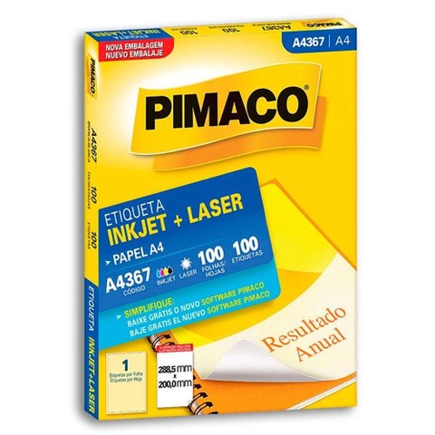 Etiqueta Adesiva A4367 288,5x200mm 100 Folhas - Pimaco
