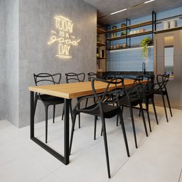 Conjunto Mesa Madeira Maciça Bernardo 2,20m Ferragem Preta com 8 Cadeiras Alegra Preta - 1