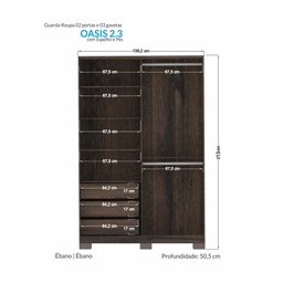 Guarda Roupa Oasis Solteiro 2 portas de Correr com Pes Santos Andira - 4