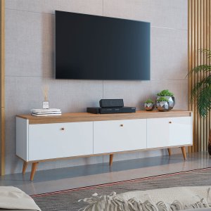 Rack Retrô para Sala TV até 60 Pol 180 x 52 Cm MDP Branco