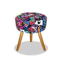 Kit 2 Puffs Redondo, Puff para Sala, Palito Suede Romero Bicho - 1