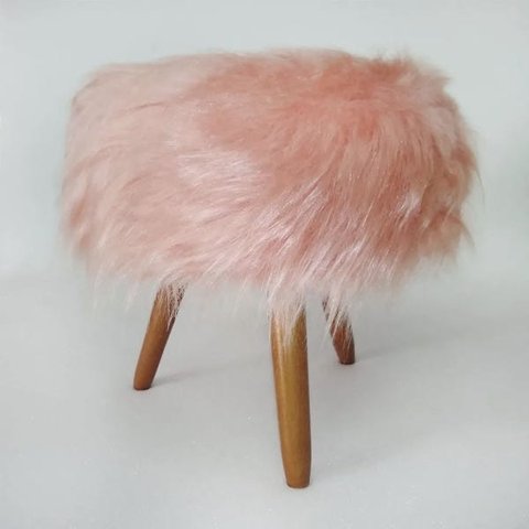 Banqueta Redondo para Penteadeira Pelucia Pelo Alto Rosê/Rosa