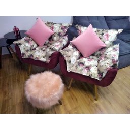 Banqueta Redondo para Penteadeira Pelucia Pelo Alto Rosê/Rosa - 2
