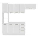 Ver imagem 1 de Cozinha Amara 4 Peças 240x224,5cm Armários Aéreos Paneleiro Balcão Tampo Rodapé Branco 250096