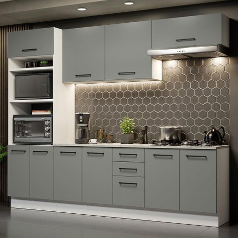 Armário de Cozinha Completa 270cm Branco Cinza Agata Madesa 02