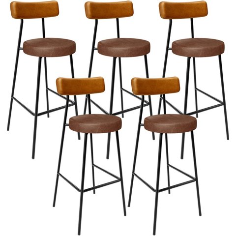 Kit 05 Banquetas Alta Bar Cozinha Sala De Jantar Milão L02 Couríssimo Whisky Marrom - Lyam Decor