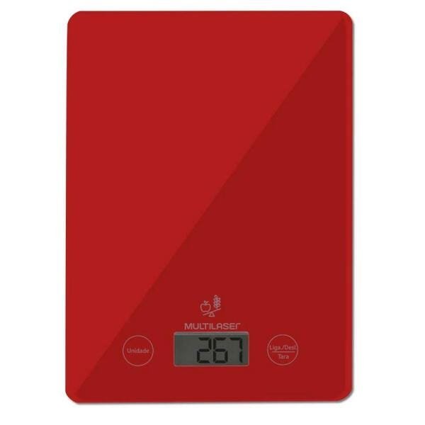 Balança de Cozinha Digital, com Display LCD Touch, Até 5KG, Vermelha - CE118 - Multilaser - 1