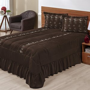 Kit Cobre Leito Casal King Lisse 03 Peças Colcha Marrom