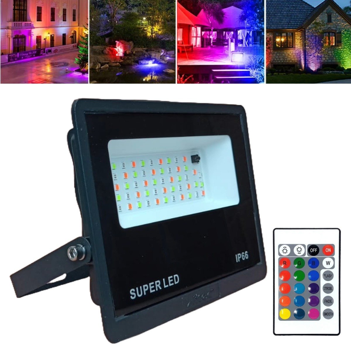 Luminária Refletor Holofote de Leds Luz Rgb Colorida 100w com Controle Remoto Suporte Ajustável para