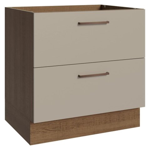 Balcão de Cozinha 80 cm 2 Gavetas (sem Tampo) Rustic/Crema Agata Madesa