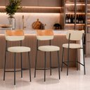 Ver imagem 1 de Kit 3 Banquetas Baixa Sala de Jantar Lisa Pés Preto Linho/PU Bege/Caramelo m² - Monari Design