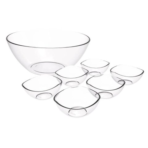 Conjunto 6 Potes de Sobremesa 265ml Tigela Redonda 2,3l Plástico Transparente Doces Saladas