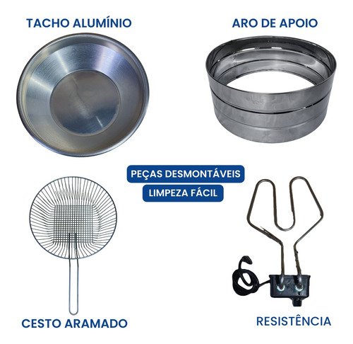 Fritadeira Elétrica Tacho Industrial Inox Redonda 7l Fritura - 6