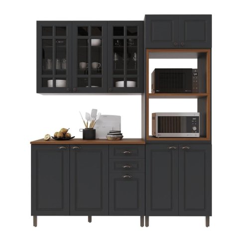 Armário de Cozinha Modulada Compacta Fidelitá Nara 100% MDF 3 Peças 190cm 10 Portas 2 Gavetas com